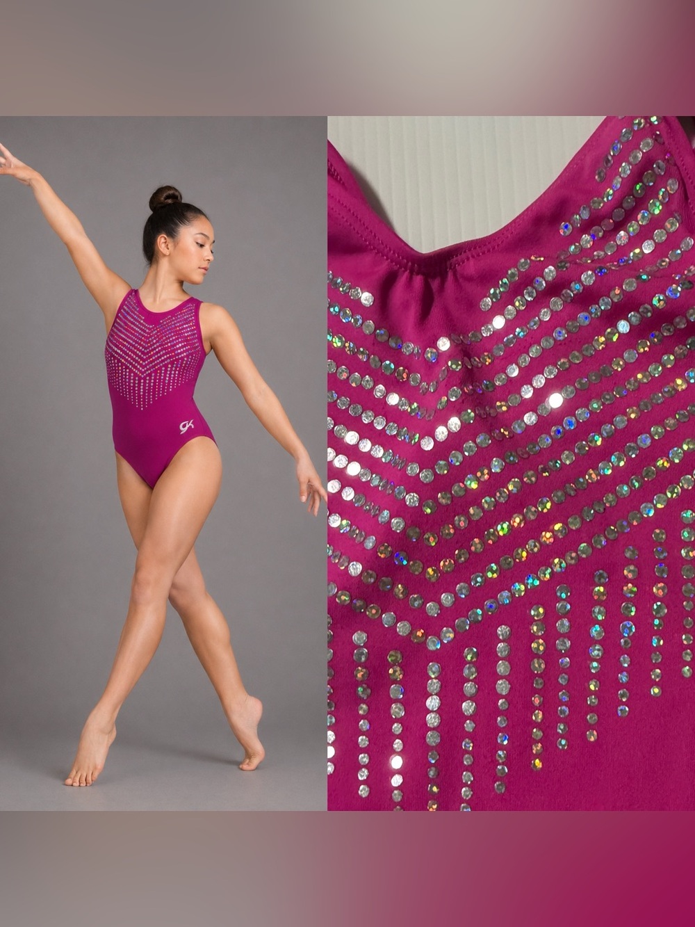 GK elite gymnastics hot pink sequin sleeveless leotard MC-Medium child